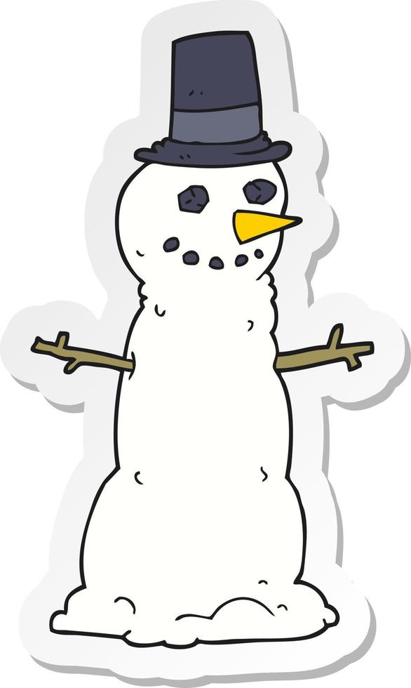 sticker of a cartoon snowman in top hat vector