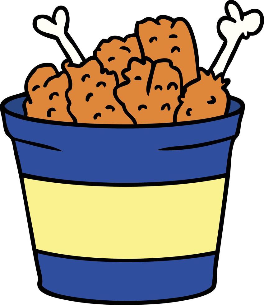 cartoon doodle bucket of fried chicken vector