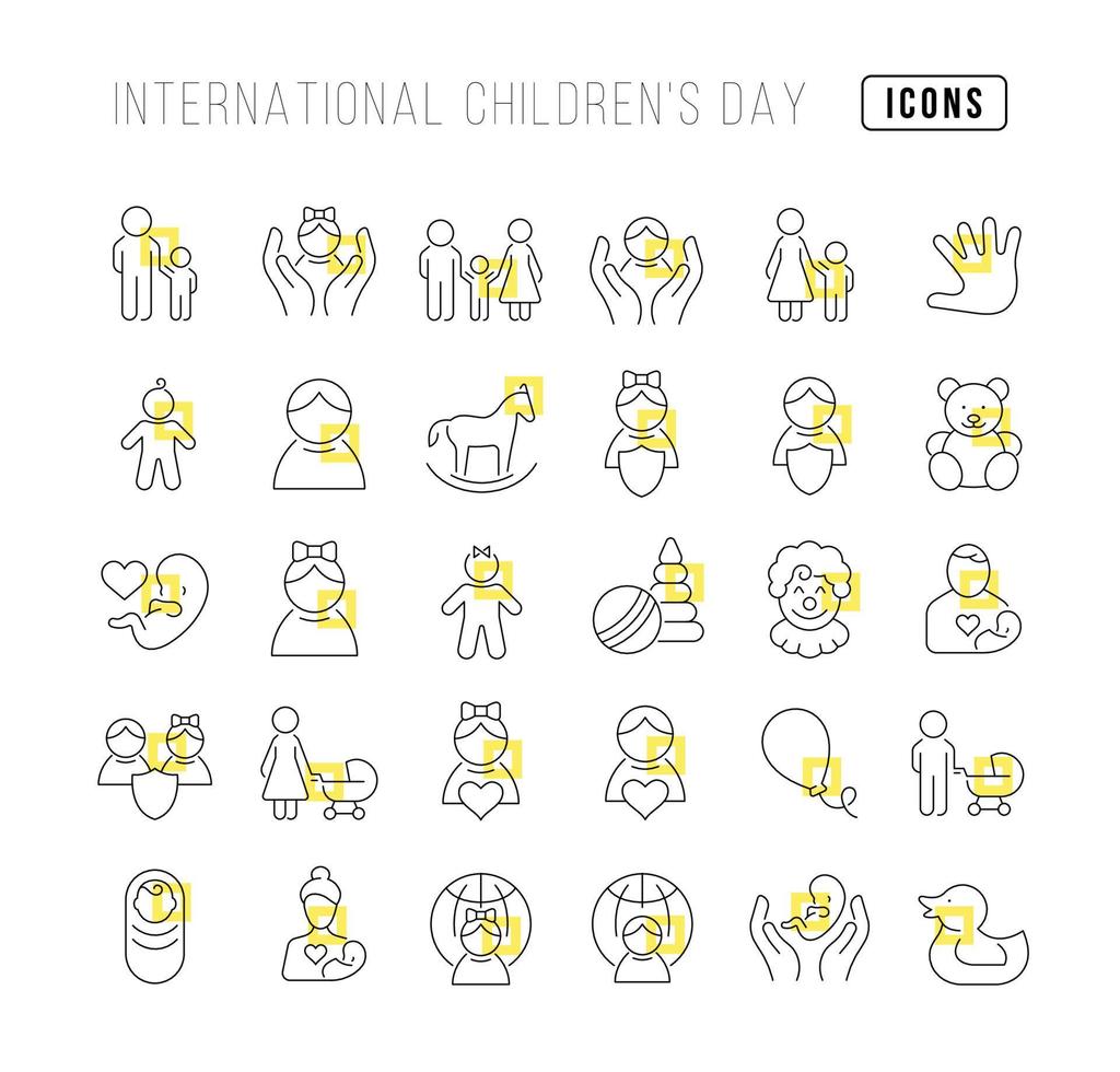 iconos de línea vectorial del día internacional de los niños vector