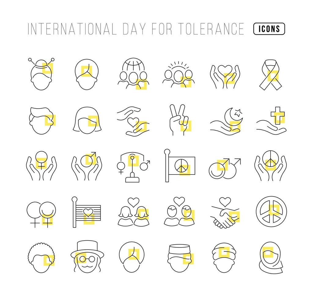 iconos de línea vectorial del día internacional de la tolerancia vector