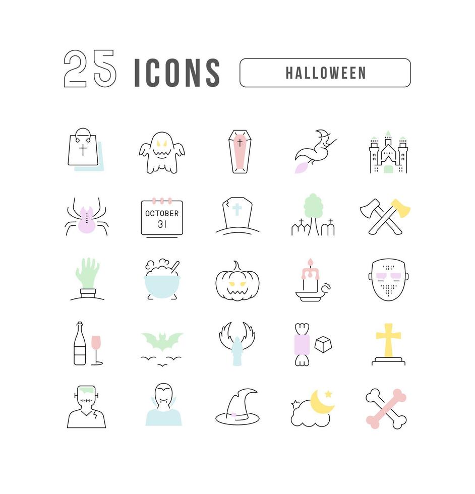 Set of linear icons of Halloween vector