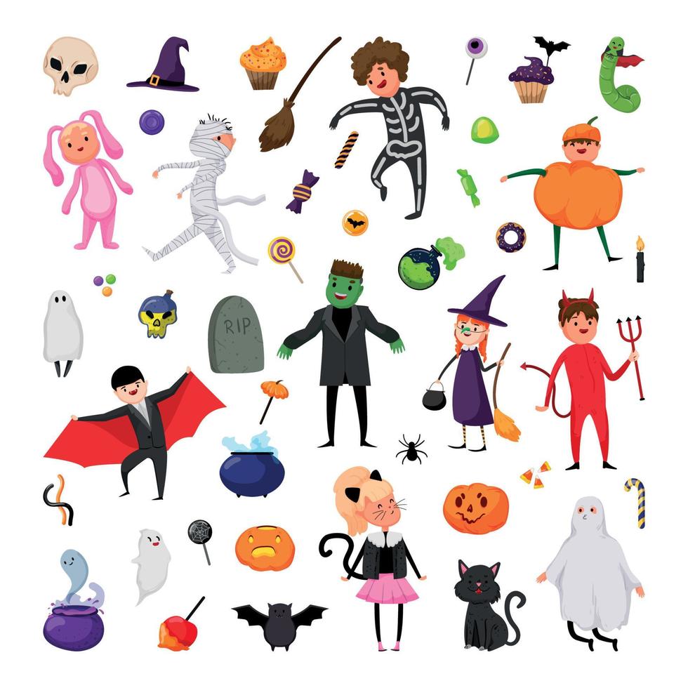 conjunto de ilustraciones para halloween vector