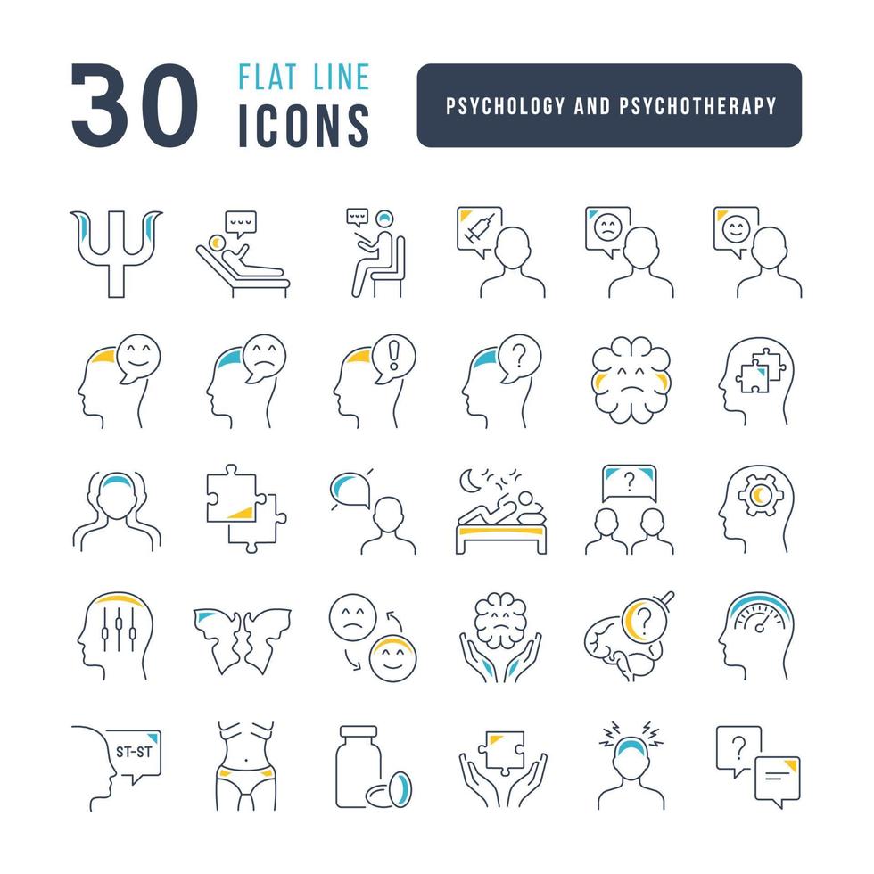 Set of linear icons of Psychology and Psychotherapy vector