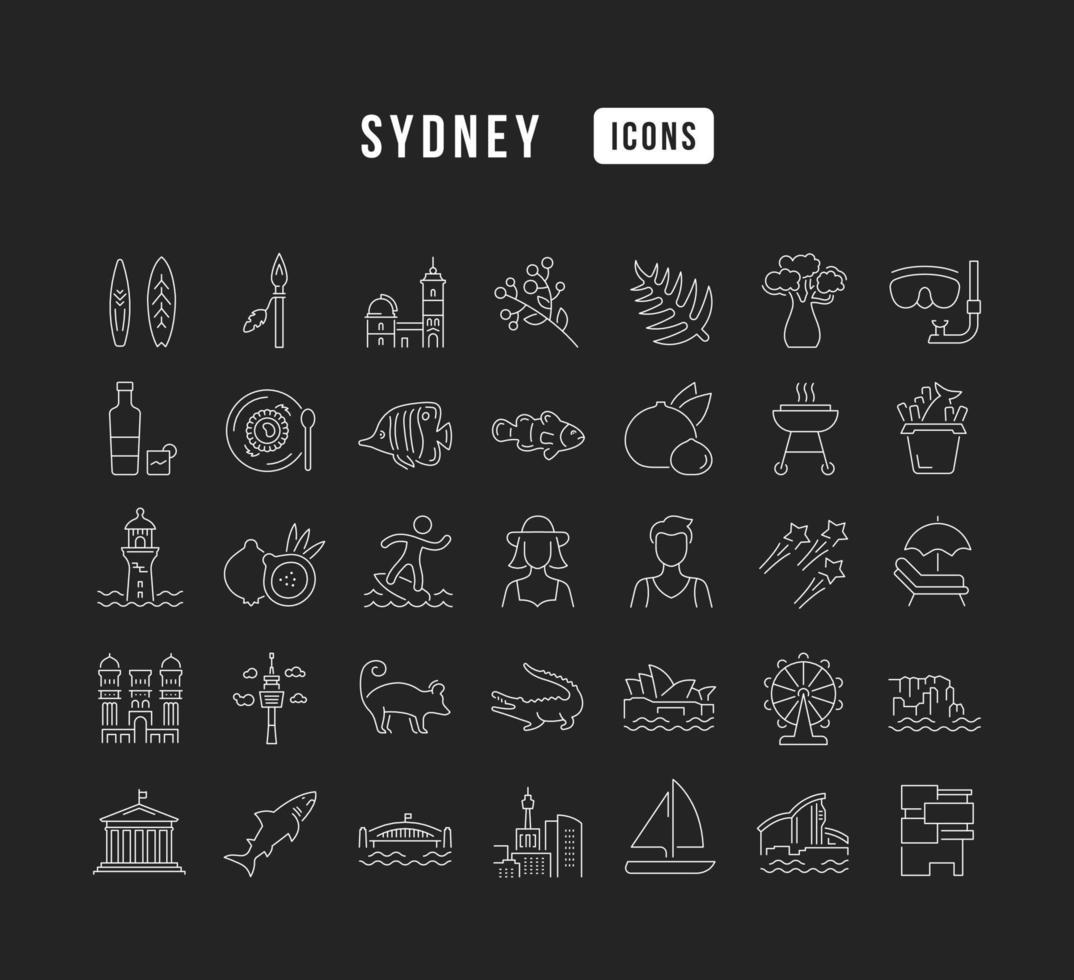 conjunto de iconos lineales de sydney vector