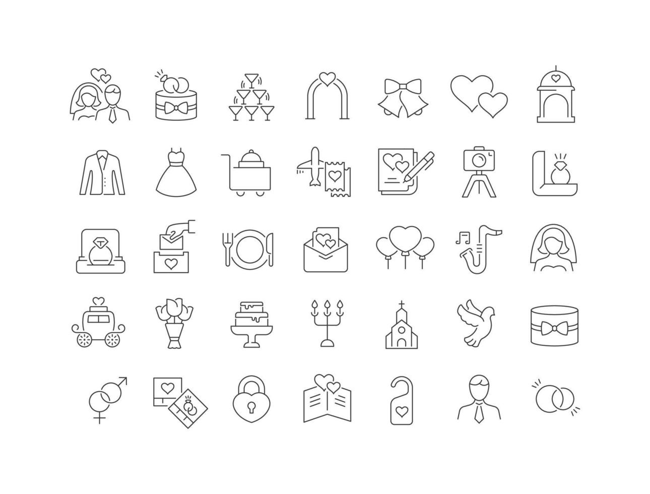 Set of linear icons of Wedding vector