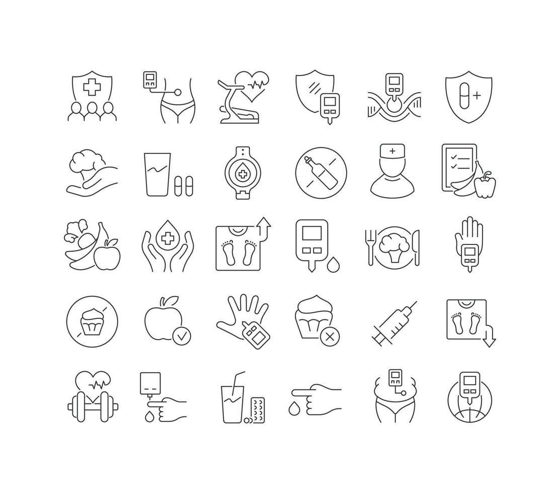 Vector Line Icons of World Diabetes Day