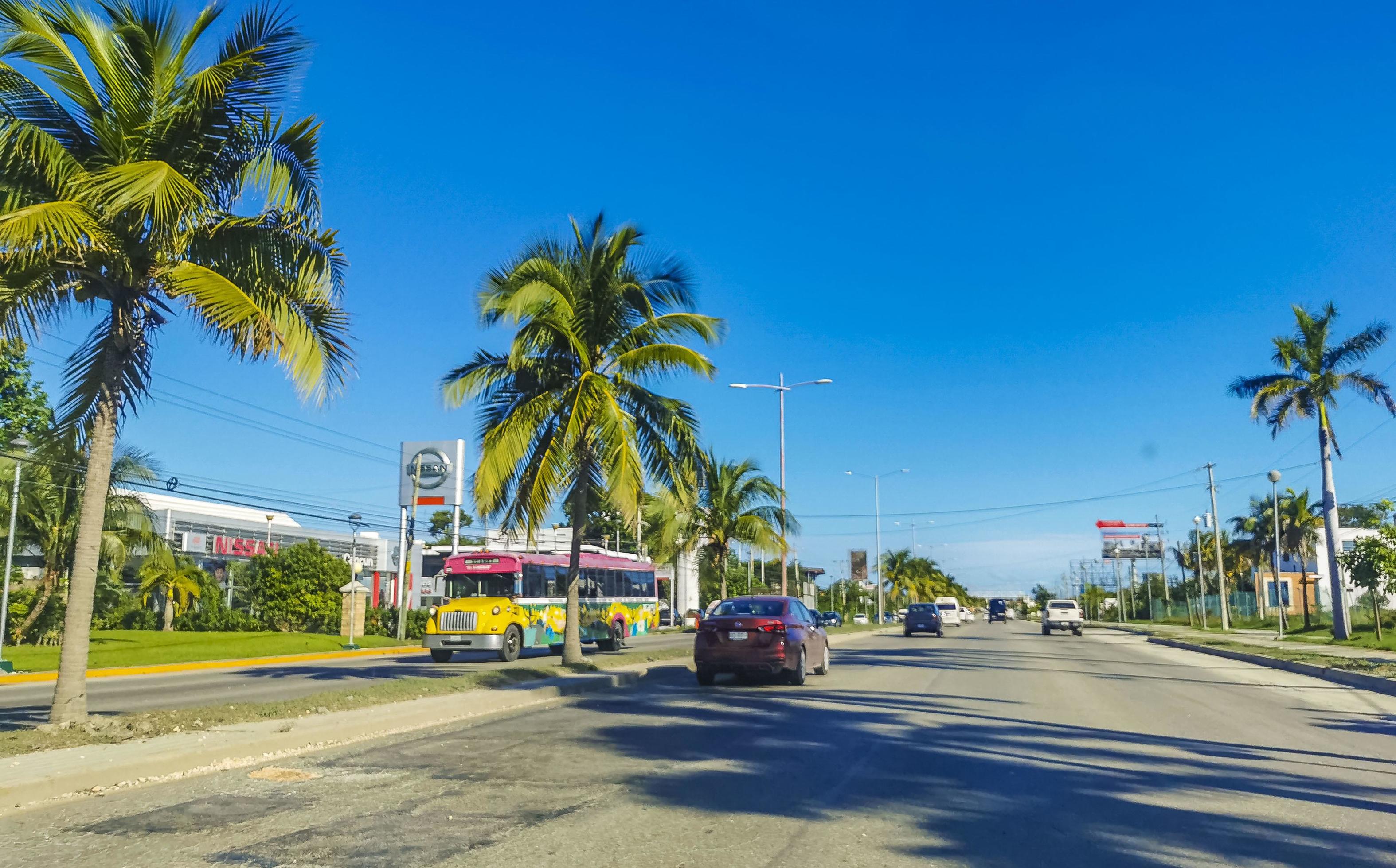 Cancun Quintana Roo Mexico 2022 Typical street road cars buildings and