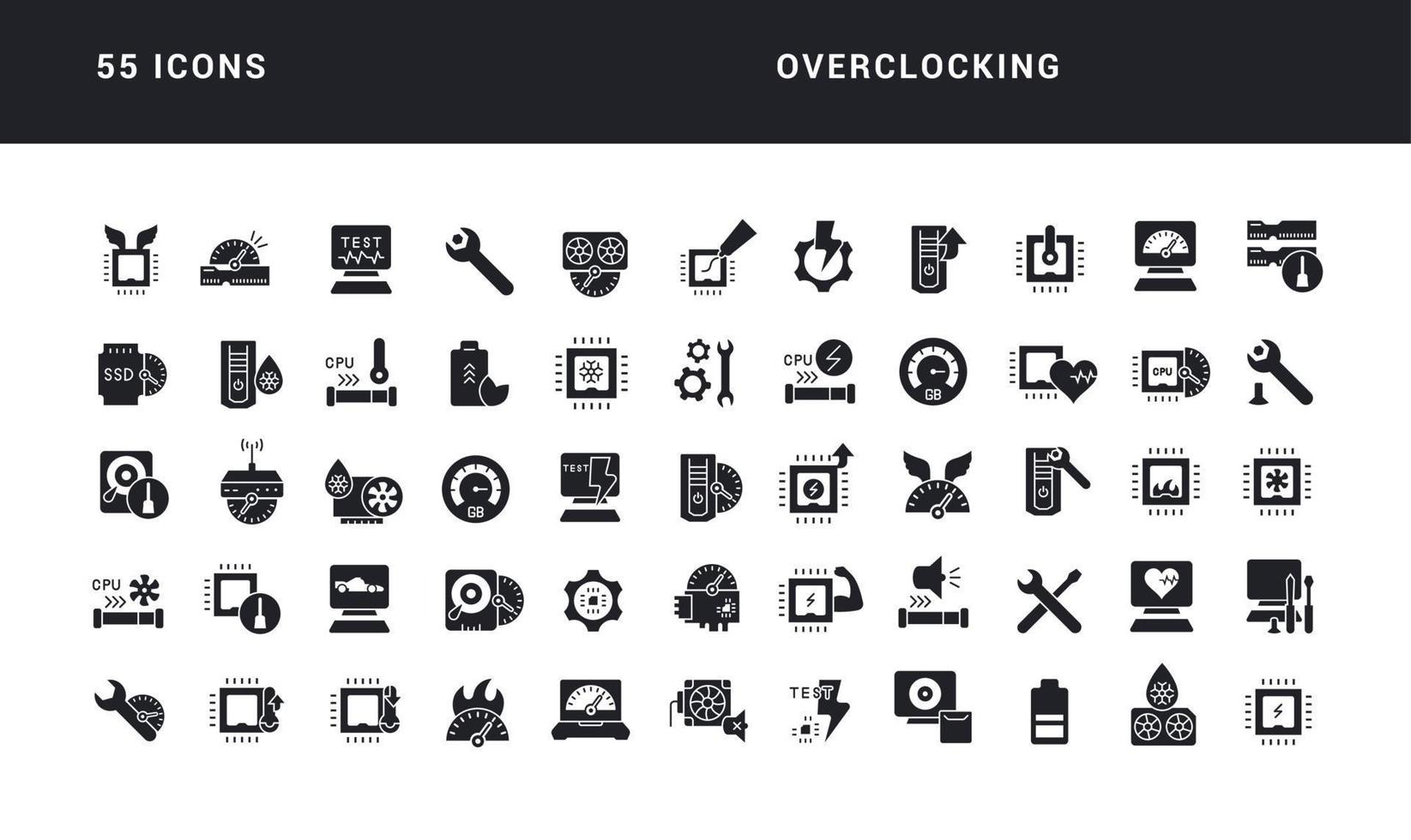 Set of simple icons of Overclocking vector
