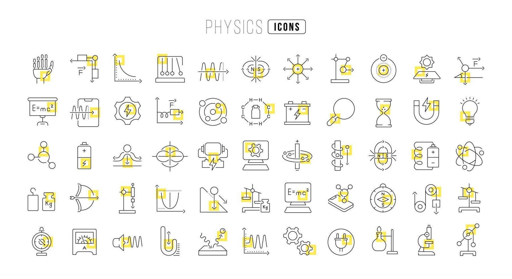 conjunto de iconos lineales de la física vector