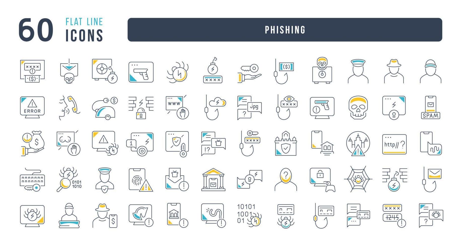 Set of linear icons of Phishing vector