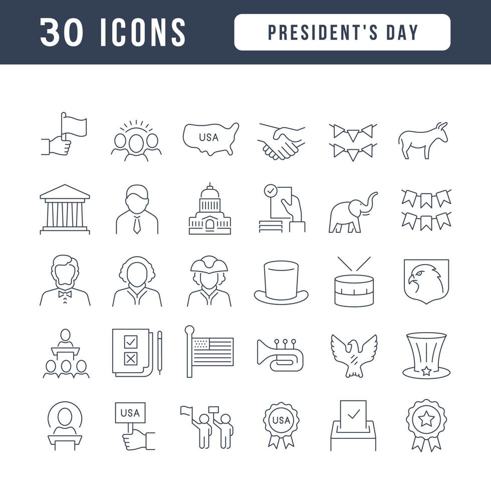 Set of linear icons of Presidents Day vector