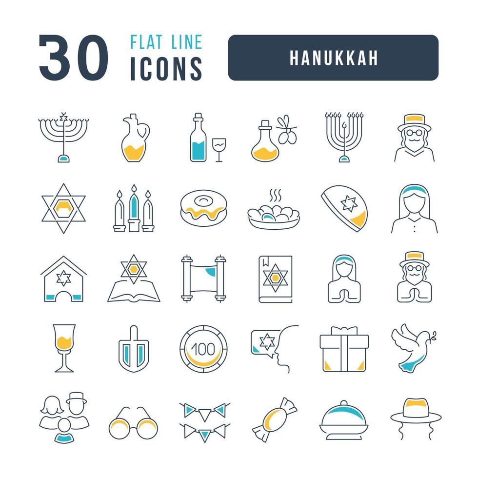 Vector Line Icons of Hanukkah