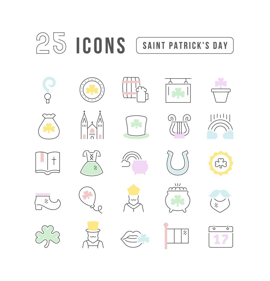 Set of linear icons of Saint Patrick's Day vector