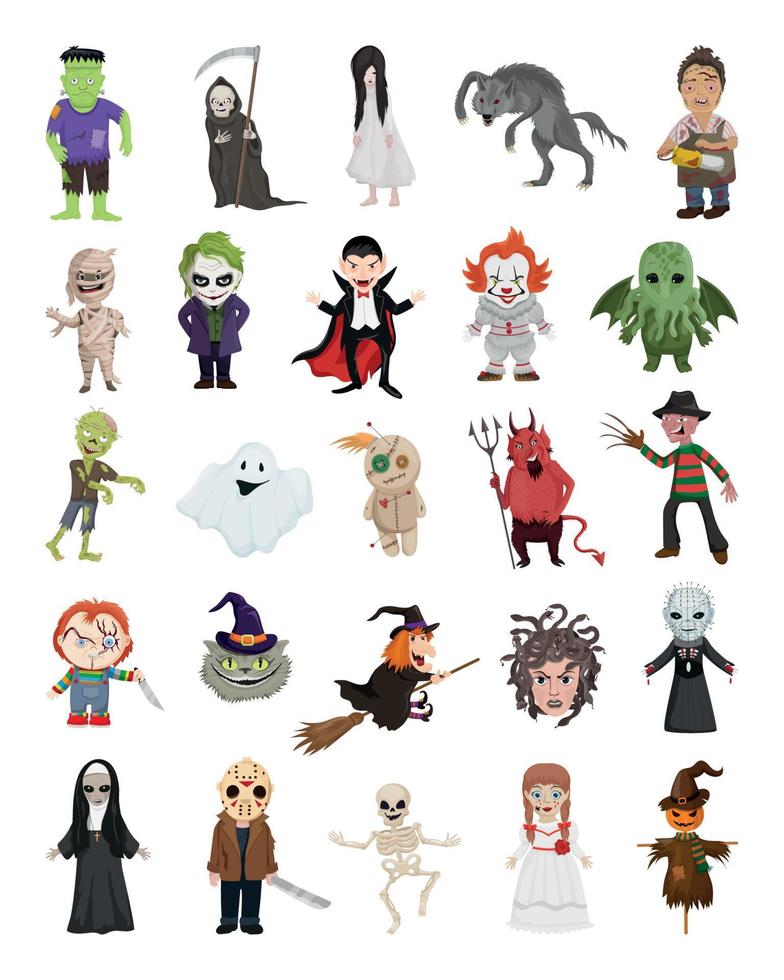 Collection of Halloween monsters doodle drawing such as Jack o'lantern,  ghost, witch and more. 3541107 Vector Art at Vecteezy