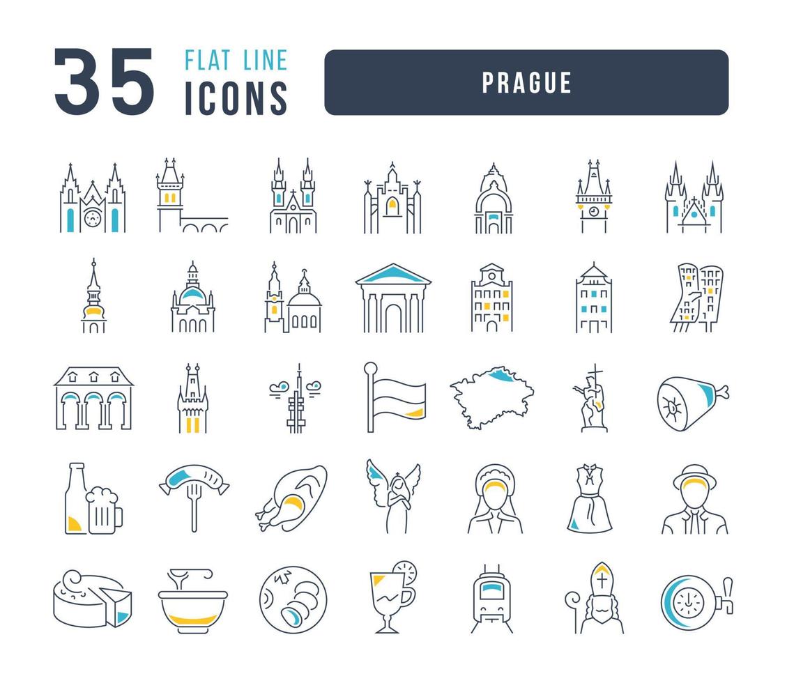 conjunto de iconos lineales de praga vector