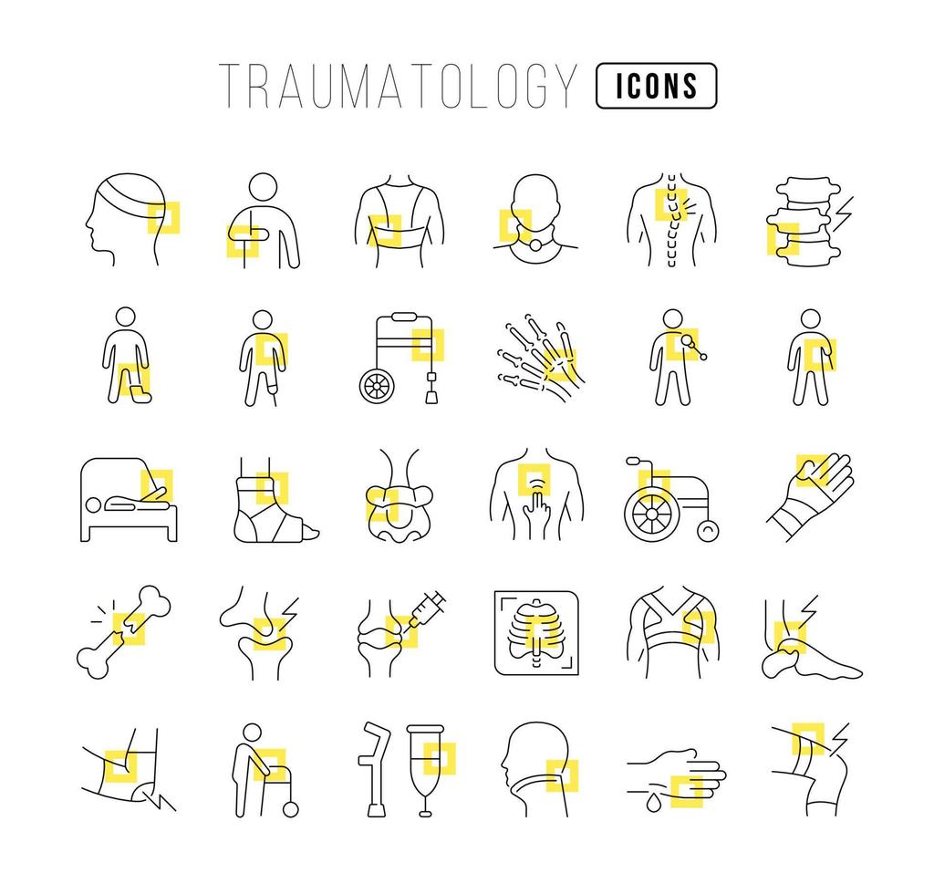 Set of linear icons of Traumatology vector