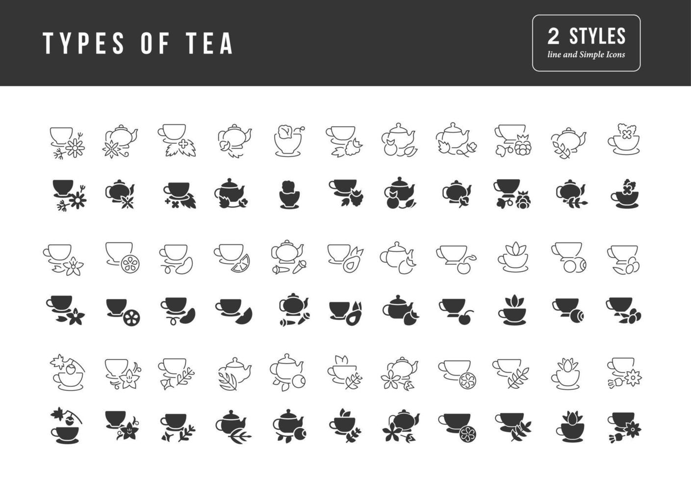 Set of simple icons of Types of Tea vector