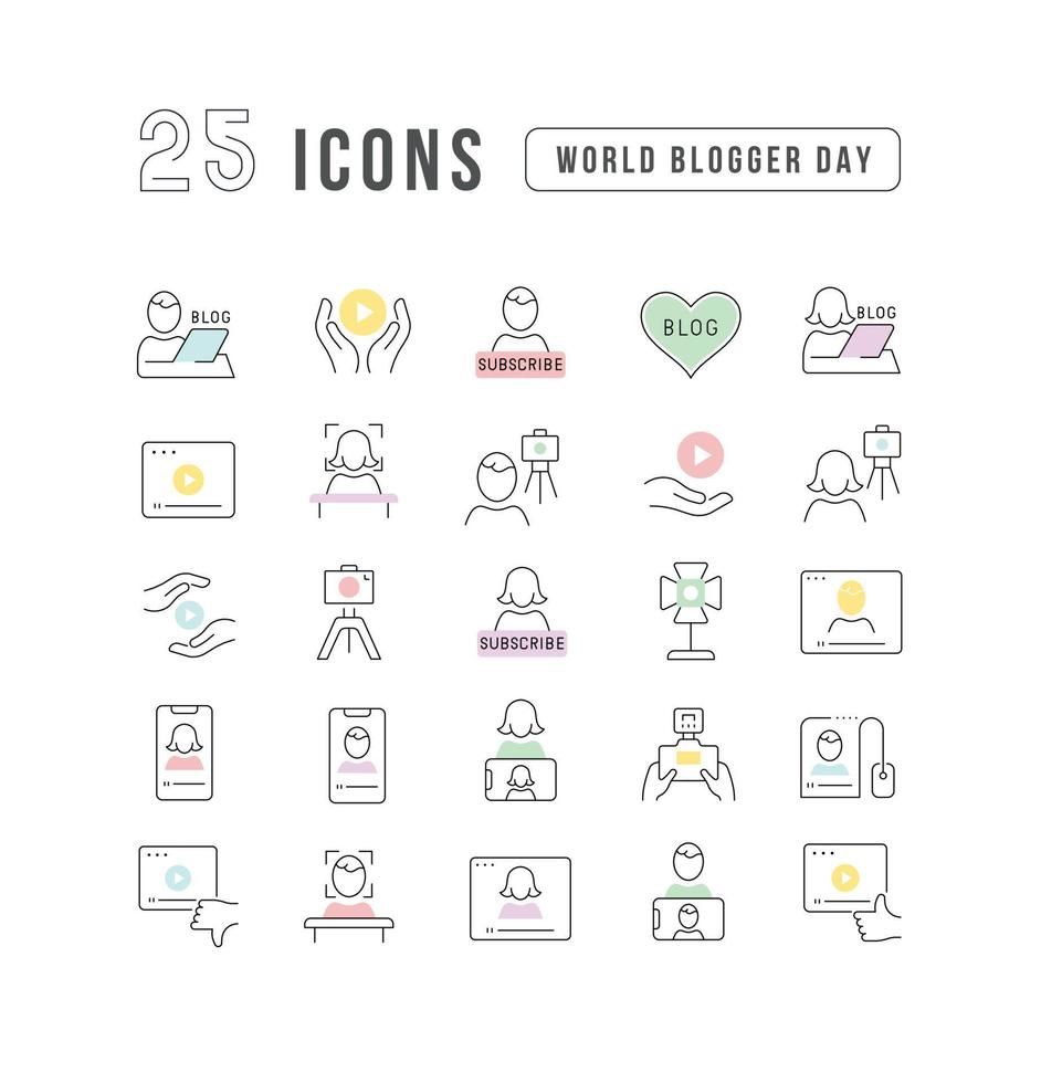 Vector Line Icons of World Blogger Day