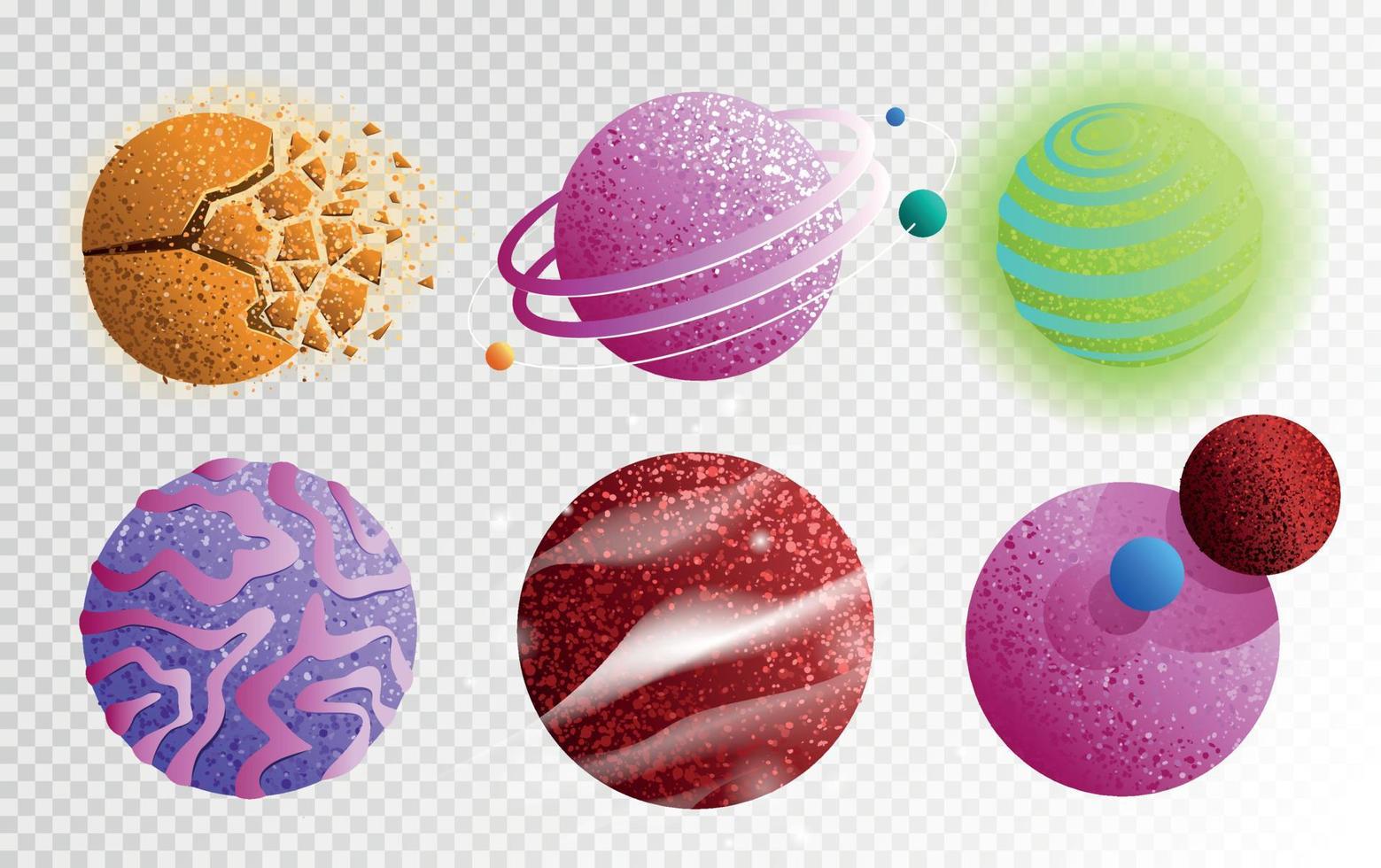 Set of Fantasy Glowing Planets vector