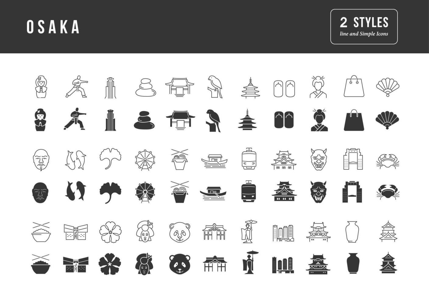 Set of simple icons of Osaka vector