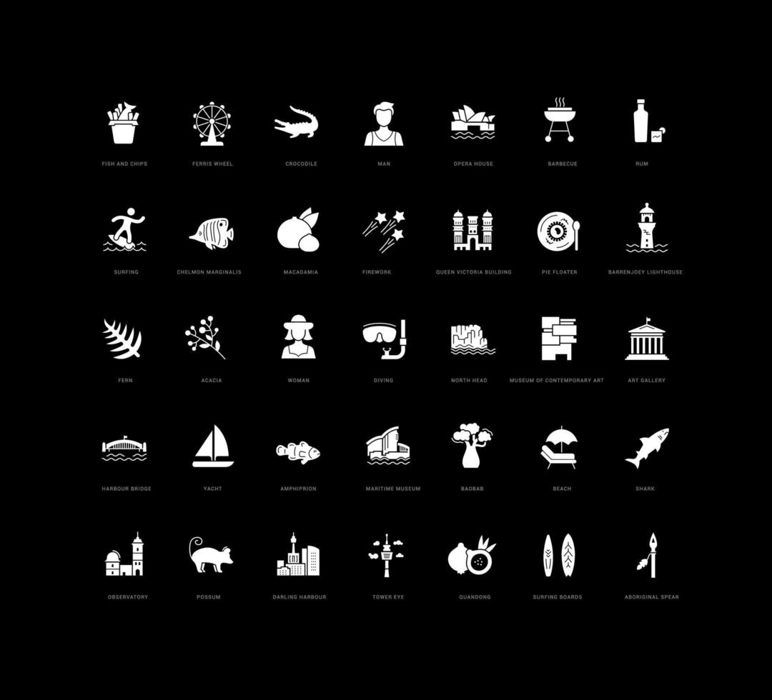 conjunto de iconos simples de sydney vector