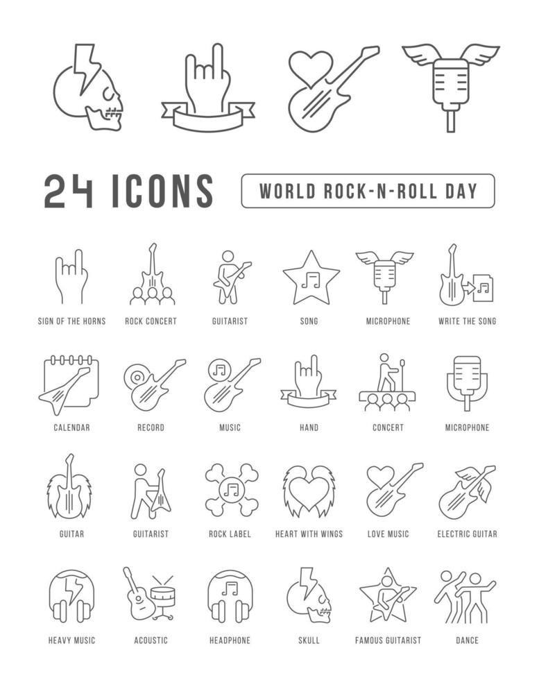 Vector Line Icons of World Rock-n-Roll Day