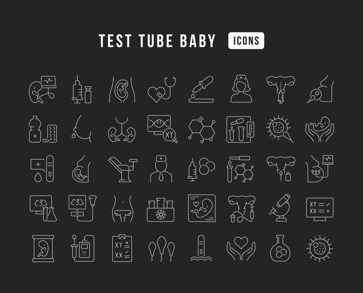 Set of linear icons of Test Tube Baby vector