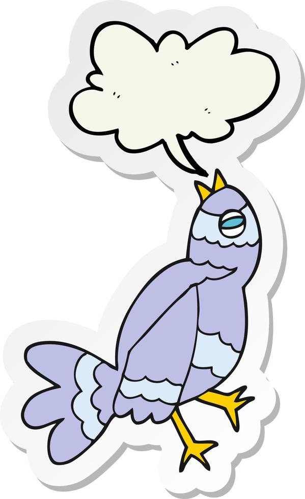 sticker of a cartoon bird singing vector