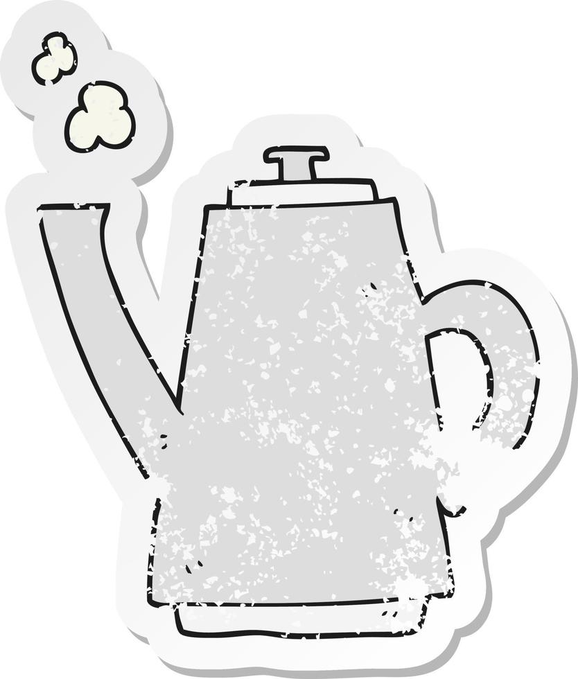 retro distressed sticker of a cartoon coffee kettle vector
