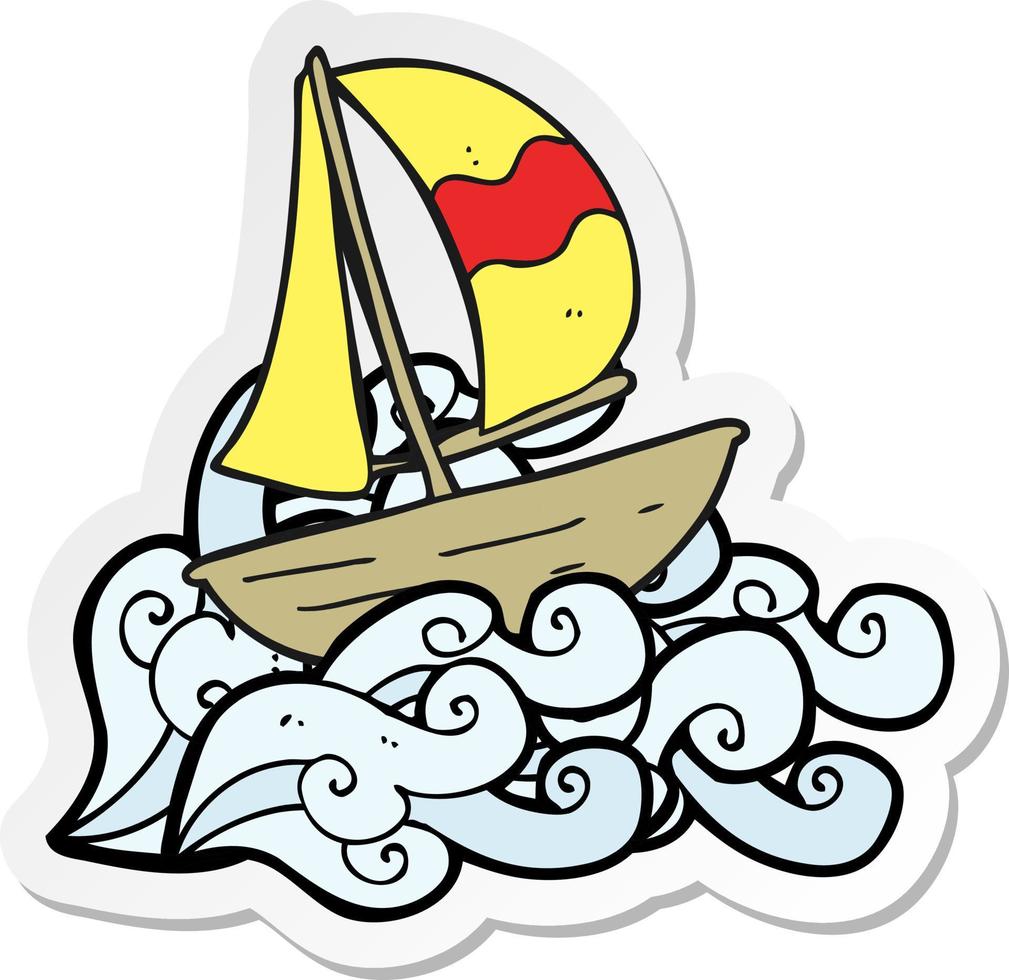 sticker of a cartoon sail ship vector