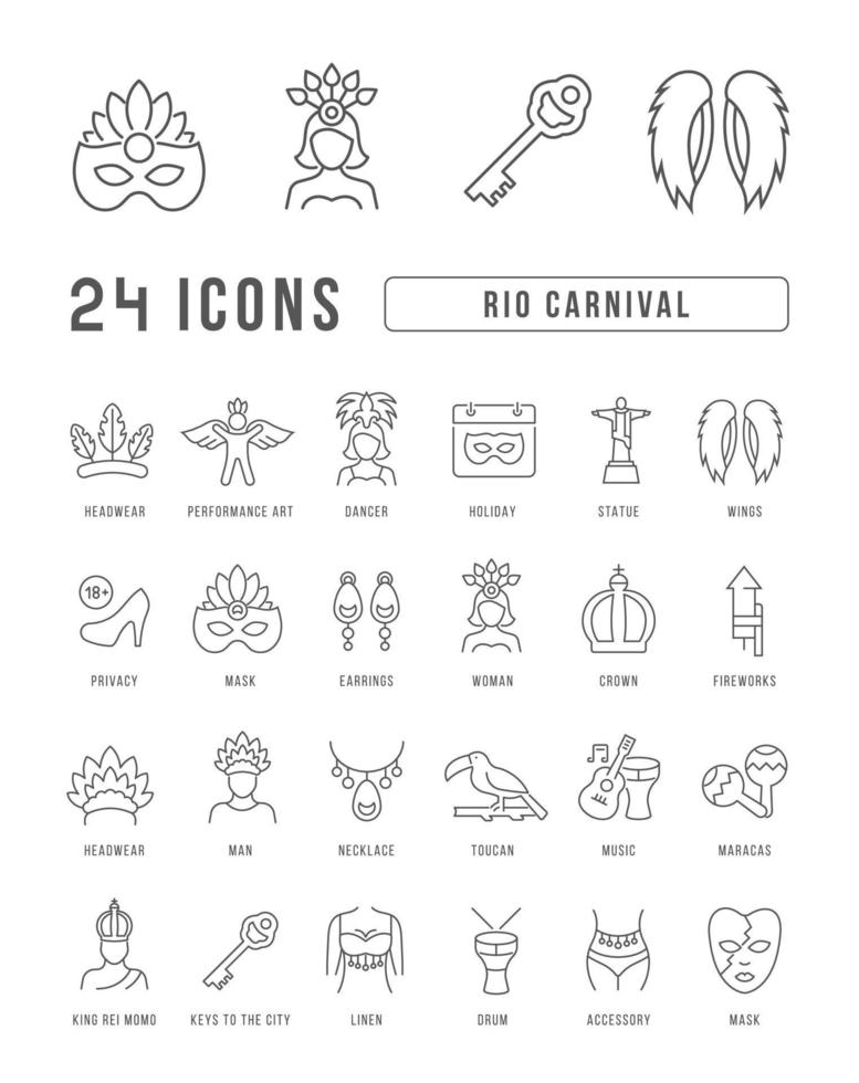 iconos de línea vectorial del carnaval de río vector