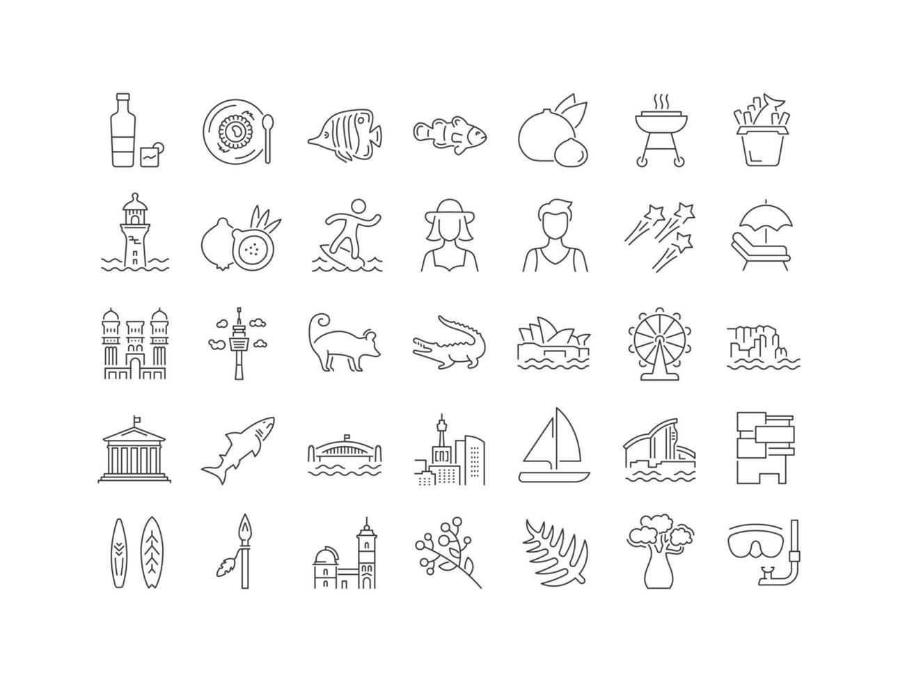 Set of linear icons of Sydney vector