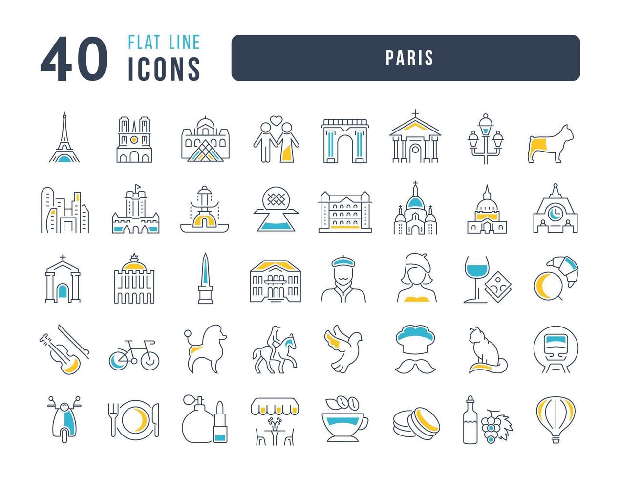 Set of linear icons of Paris vector
