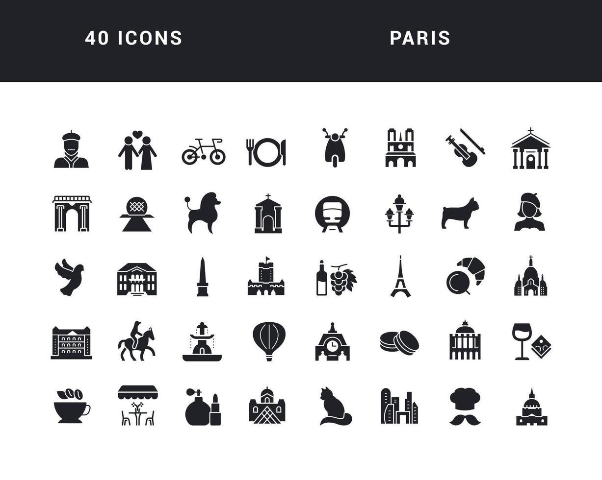 conjunto de iconos simples de París vector