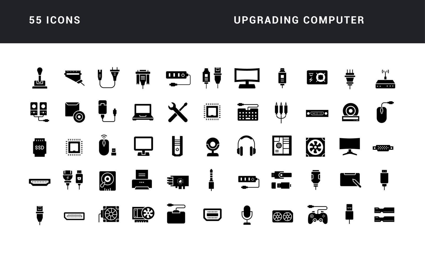 Set of simple icons of Upgrading Computer vector