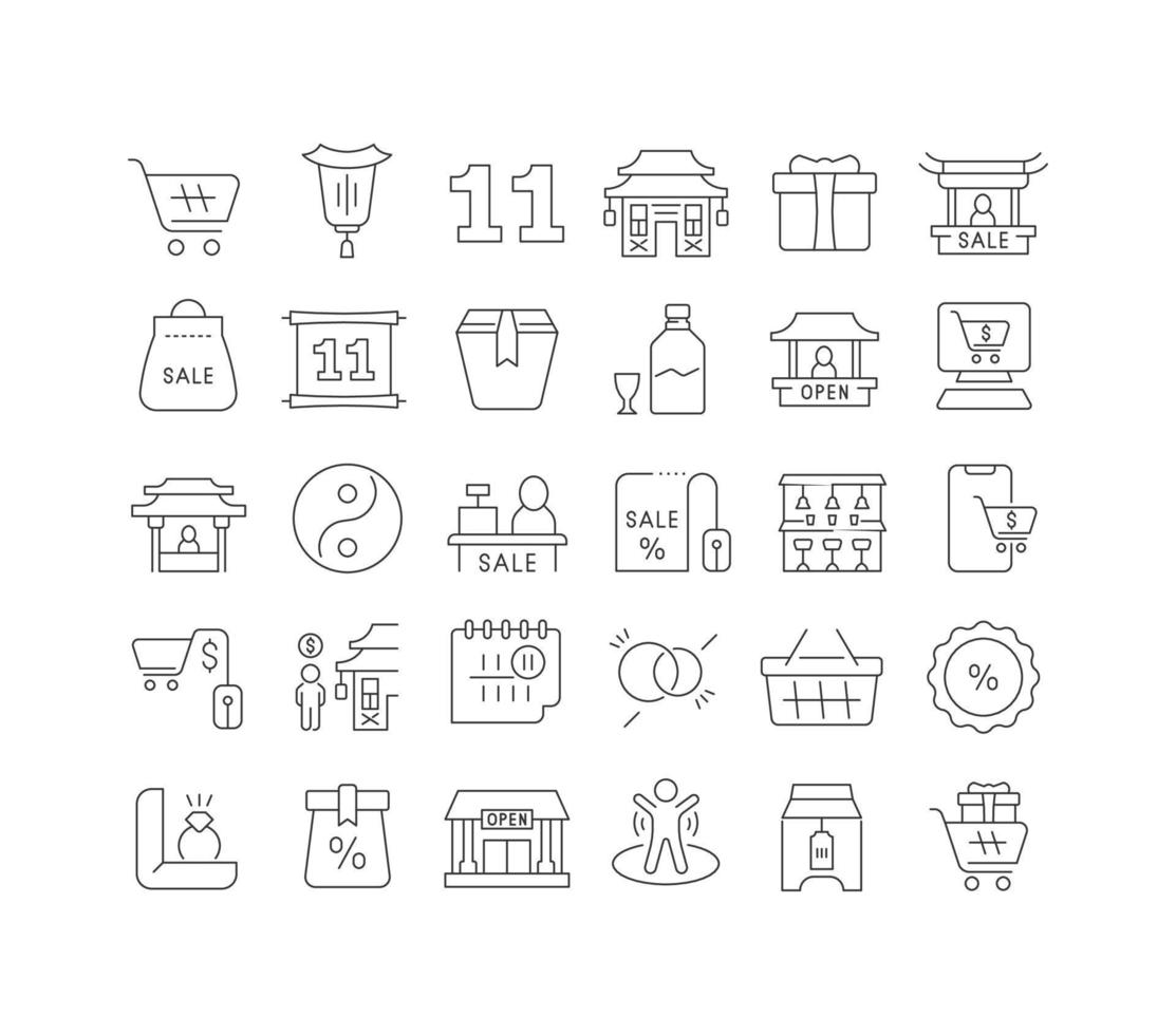 Set of linear icons of Singles Day vector