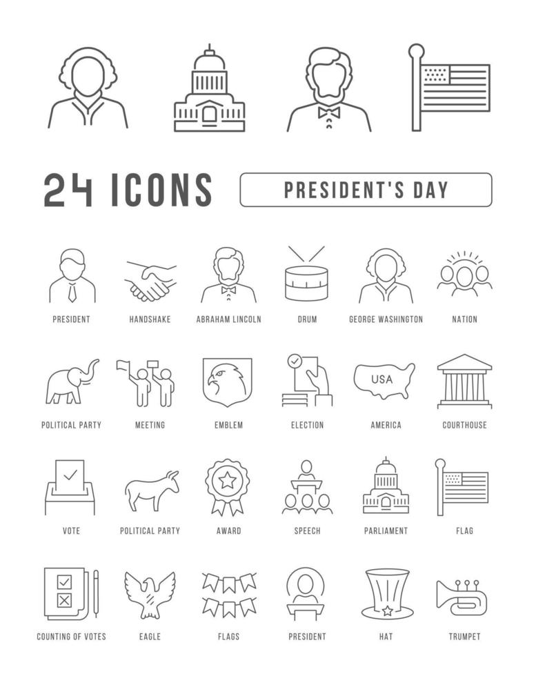 Set of linear icons of Presidents Day vector