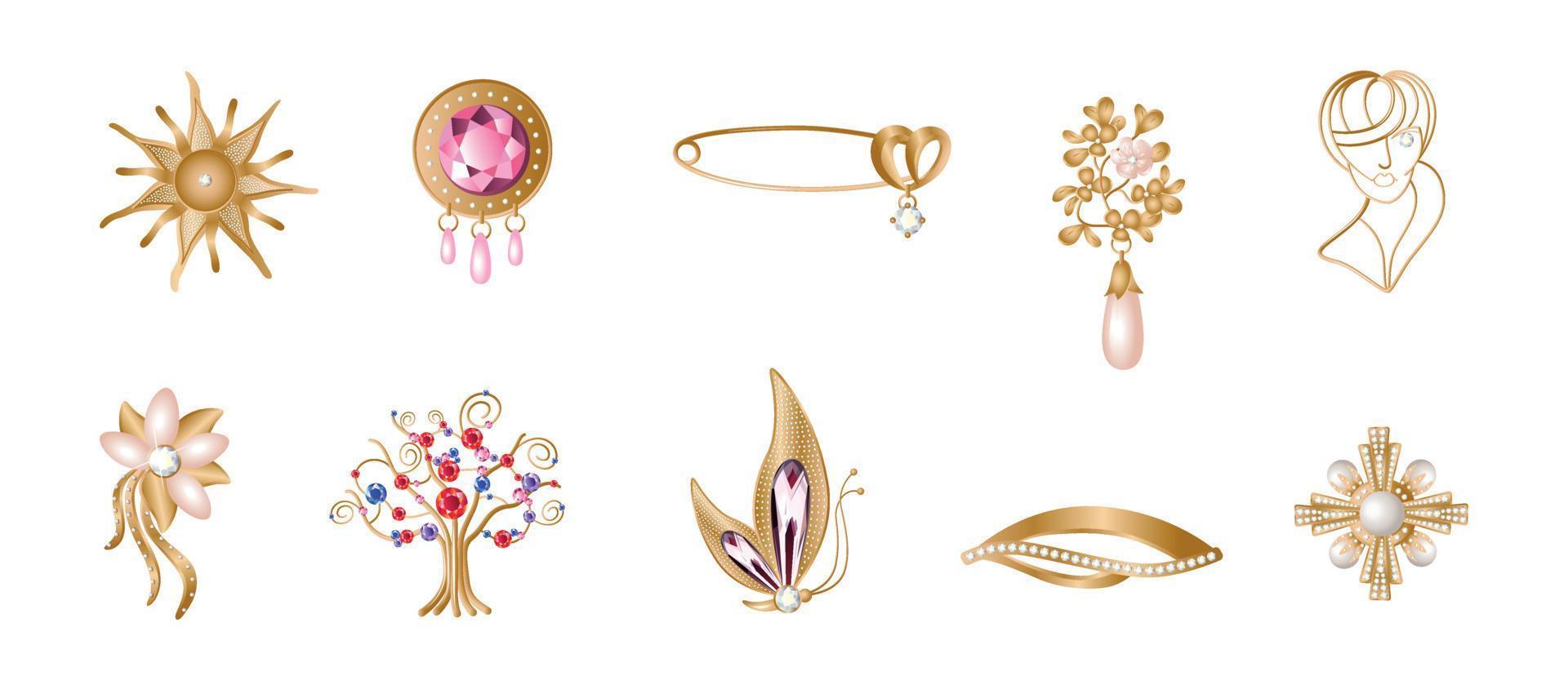 Collection of Golden Brooches vector