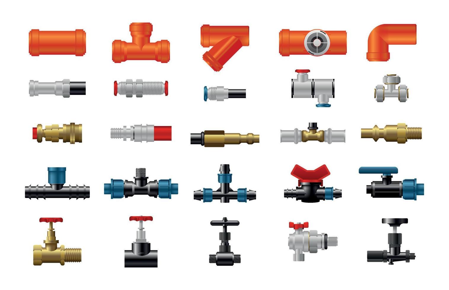 Set of Plumbing Fittings and Valves vector