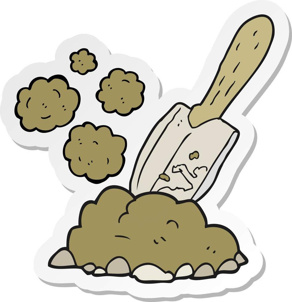 sticker of a cartoon trowel digging earth vector