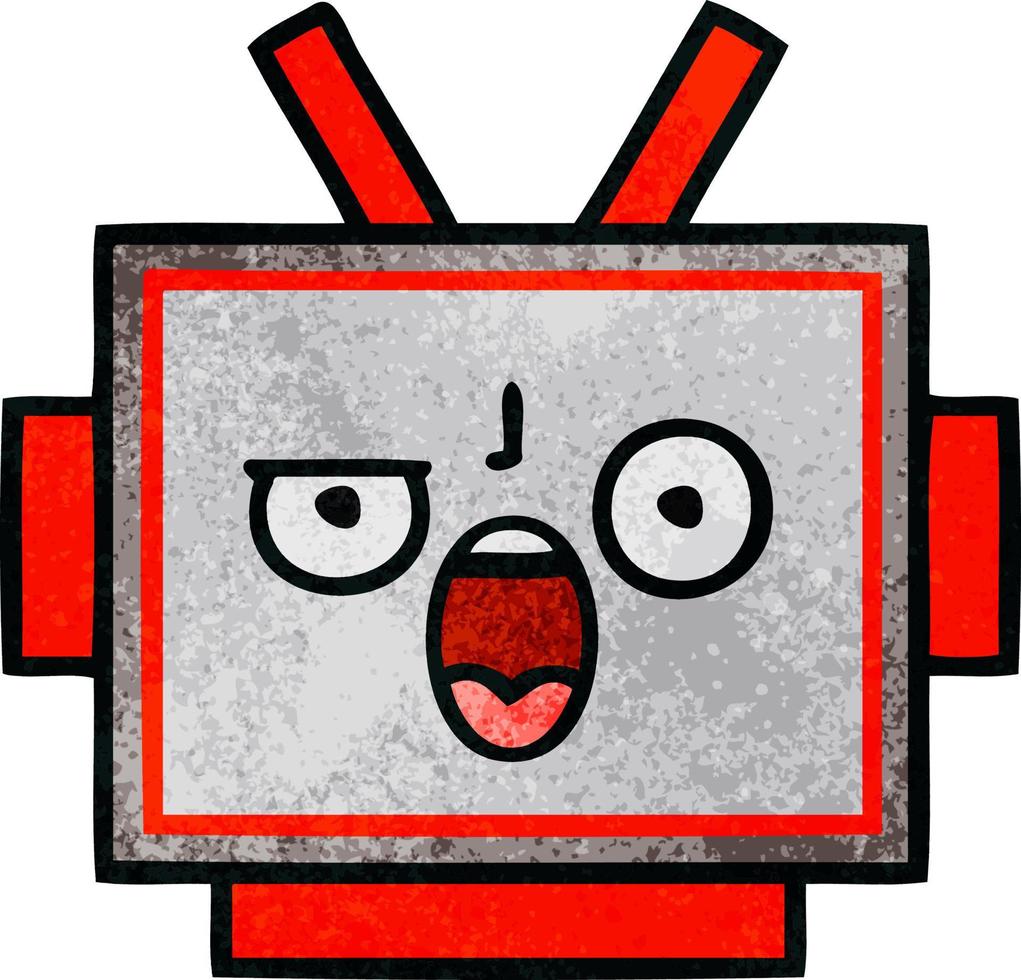 retro grunge texture cartoon robot head vector