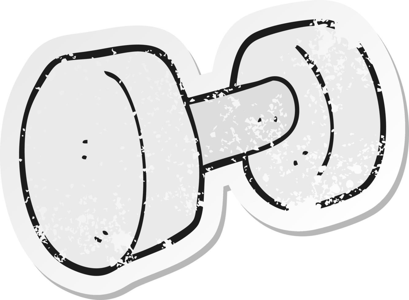 retro distressed sticker of a cartoon dumbbell vector