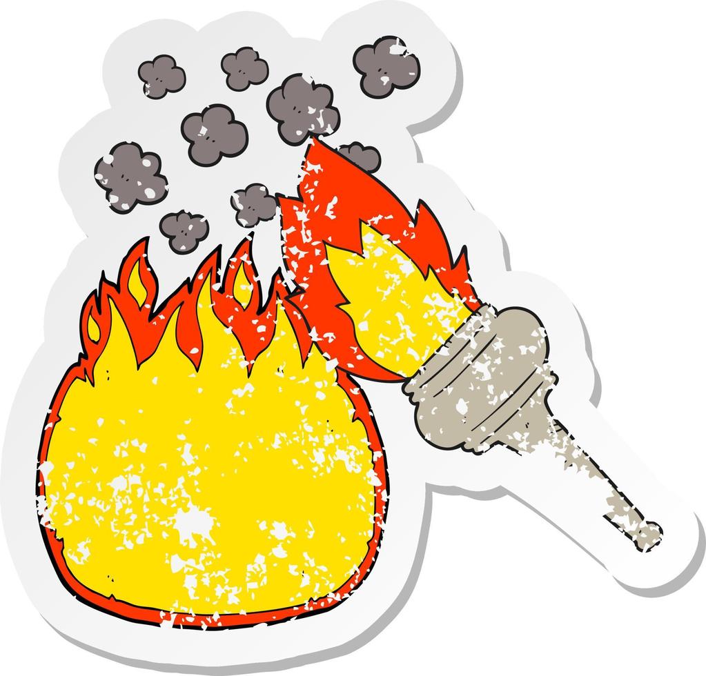 retro distressed sticker of a cartoon flaming torch vector