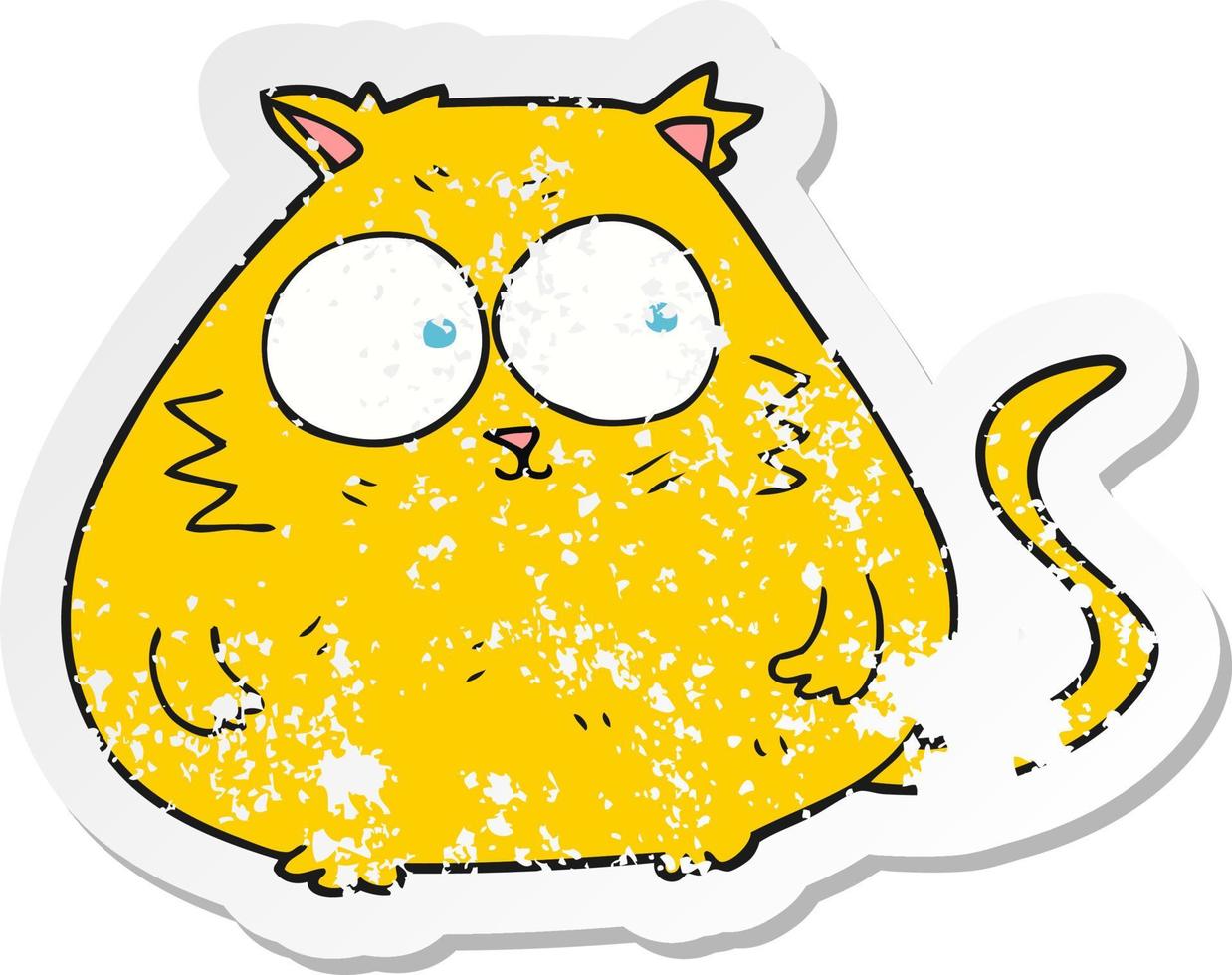 pegatina retro angustiada de un gato gordo de dibujos animados vector