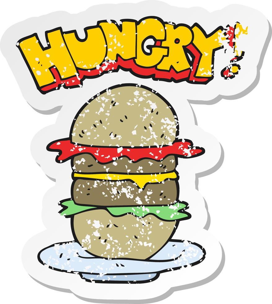 retro distressed sticker of a cartoon burger vector