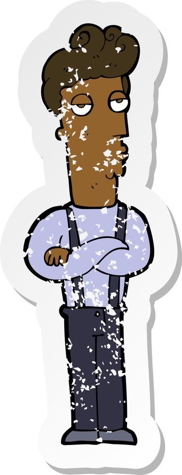 retro distressed sticker of a cartoon unimpressed man vector