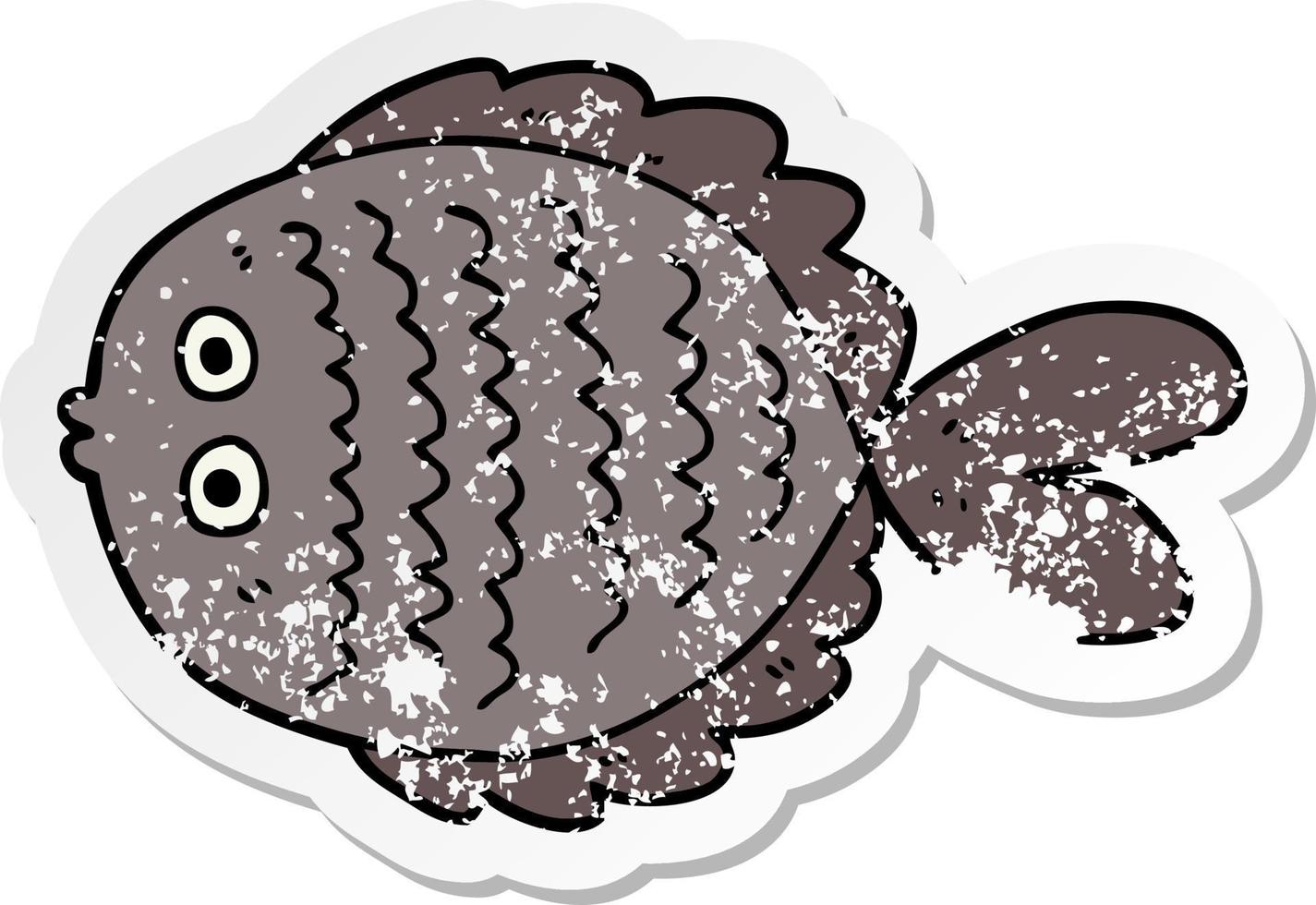 distressed sticker of a cartoon flat fish vector