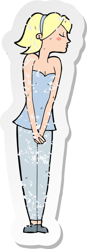 retro distressed sticker of a cartoon pretty woman vector