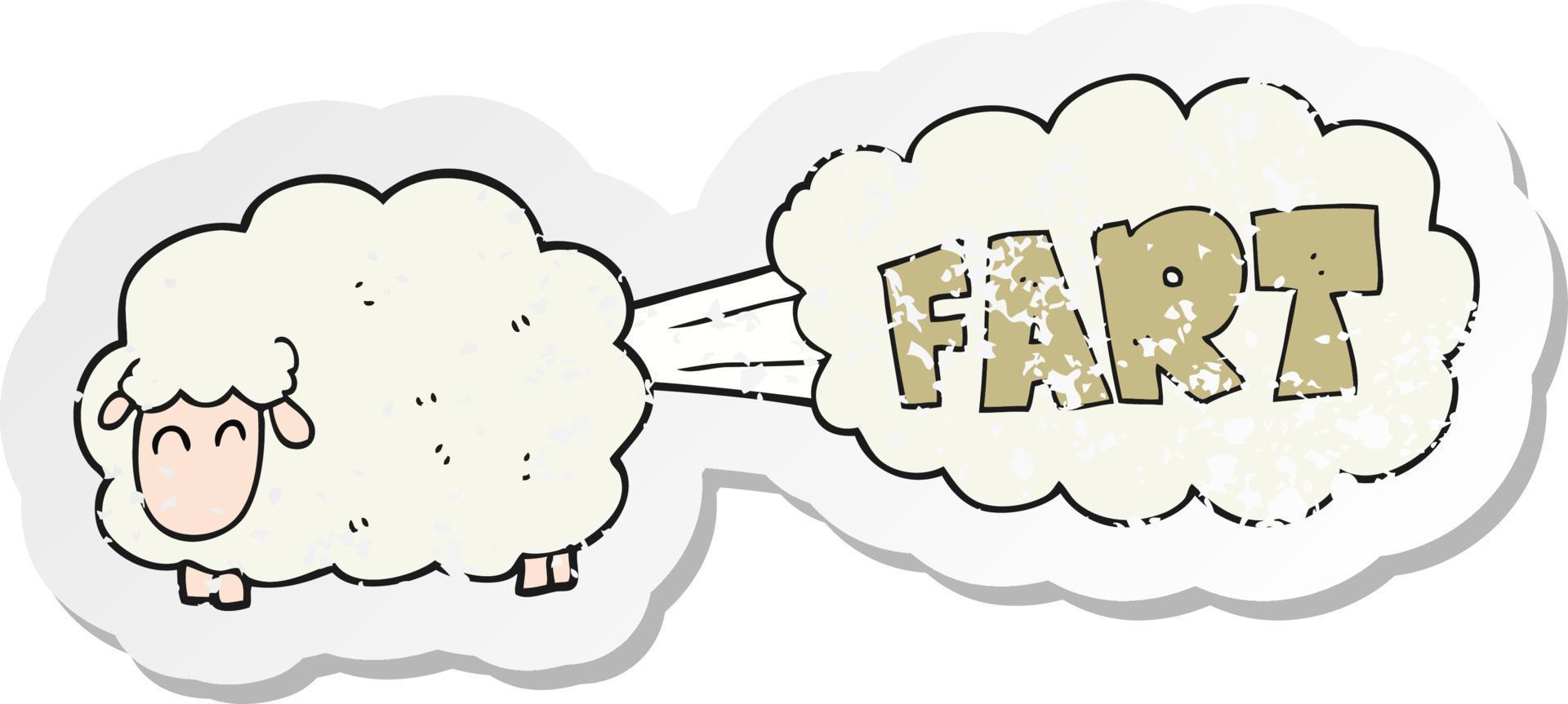 retro distressed sticker of a cartoon farting sheep vector