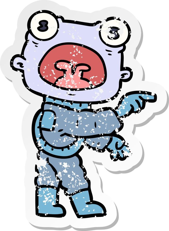 distressed sticker of a cartoon weird alien communicating vector
